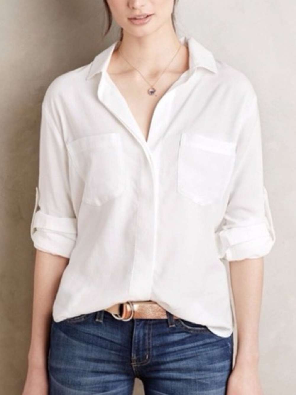 Cloth and Stone Anthropologie Classic White Button Down Shirt for Women